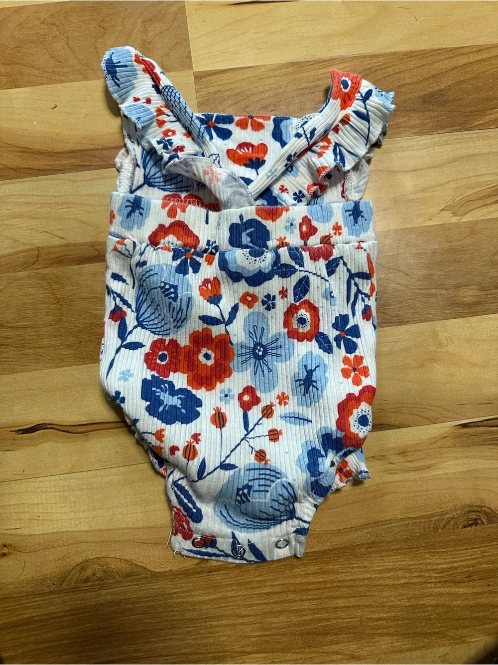Old Navy Floral Ruffle-Strap One-Piece and Denim Shorts Set in White, Blue & Red